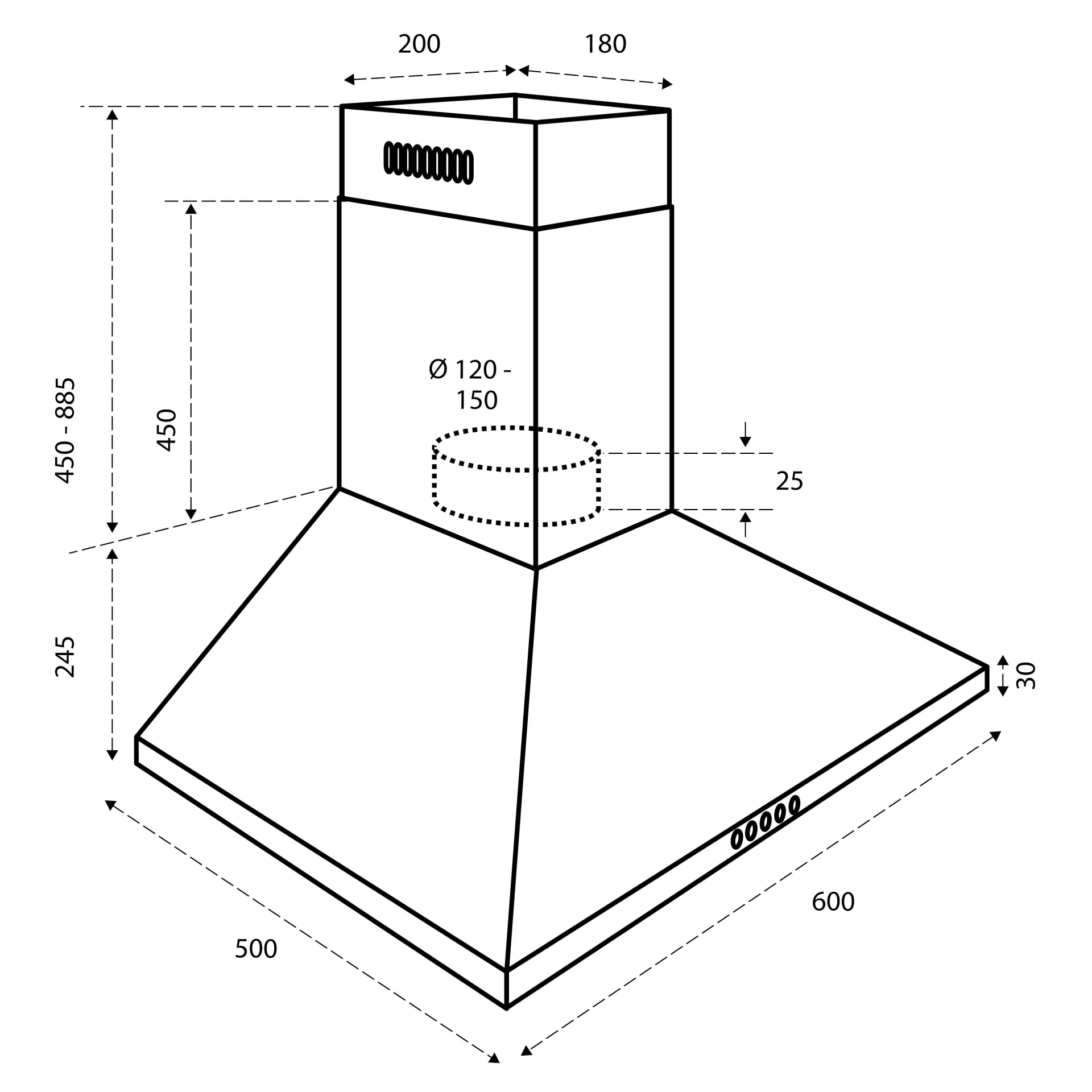 Afzuigkap - Piramide - 60 cm - Zwart AKP6000ZWA