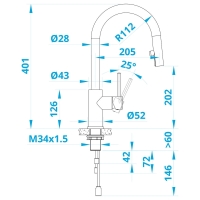 CARESSI CA123I U ECO Eenhendel keukenmengkraan Met uittrekbaar uitloopdeel