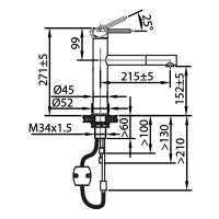 CARESSI CA1116BKU ECO Eenhendel keukenmengkraan Met uittrekbaar uitloopdeel.